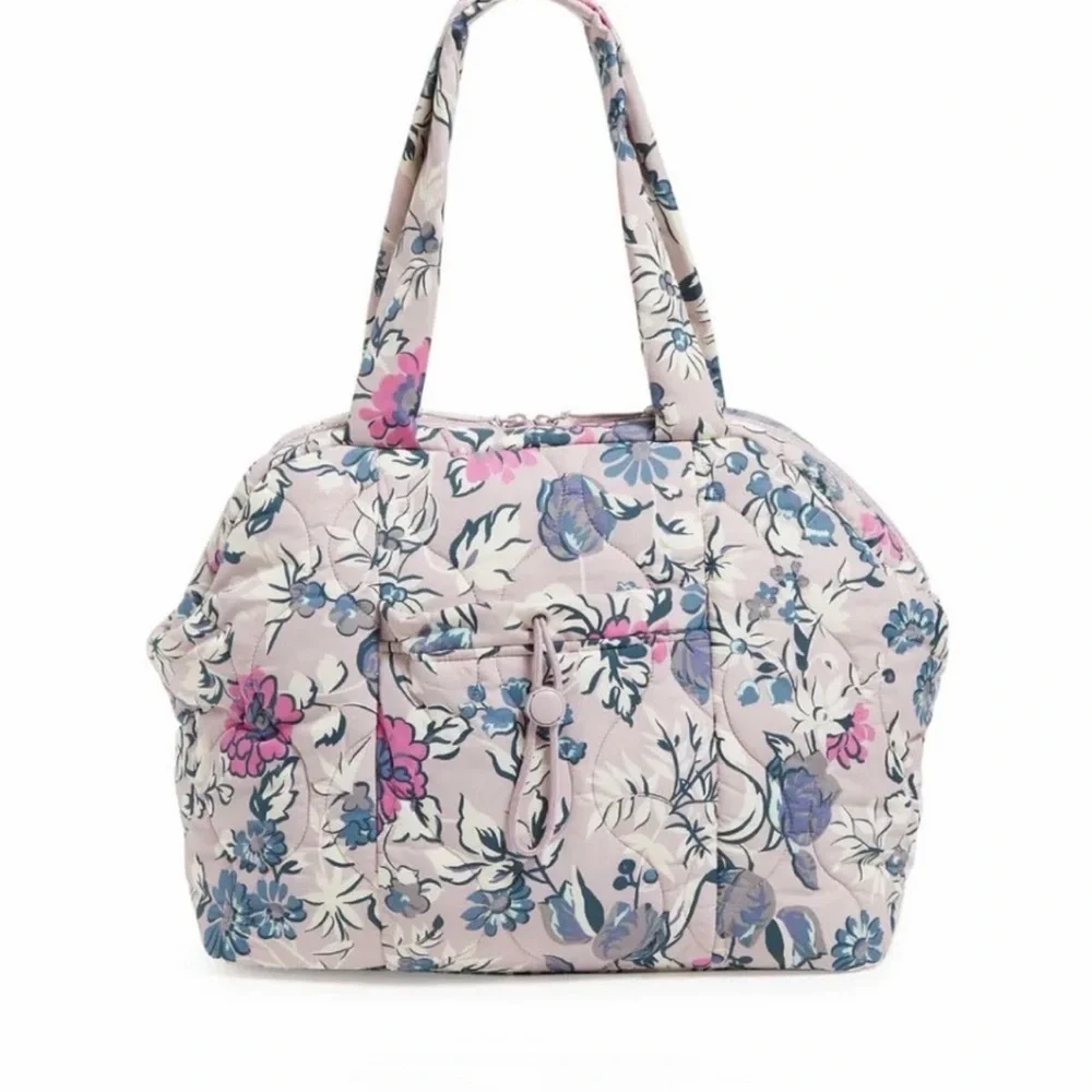Vera Bradley Quilted Floral Feather Weight Tote in Light Pink with Blue - Picture 2 of 6